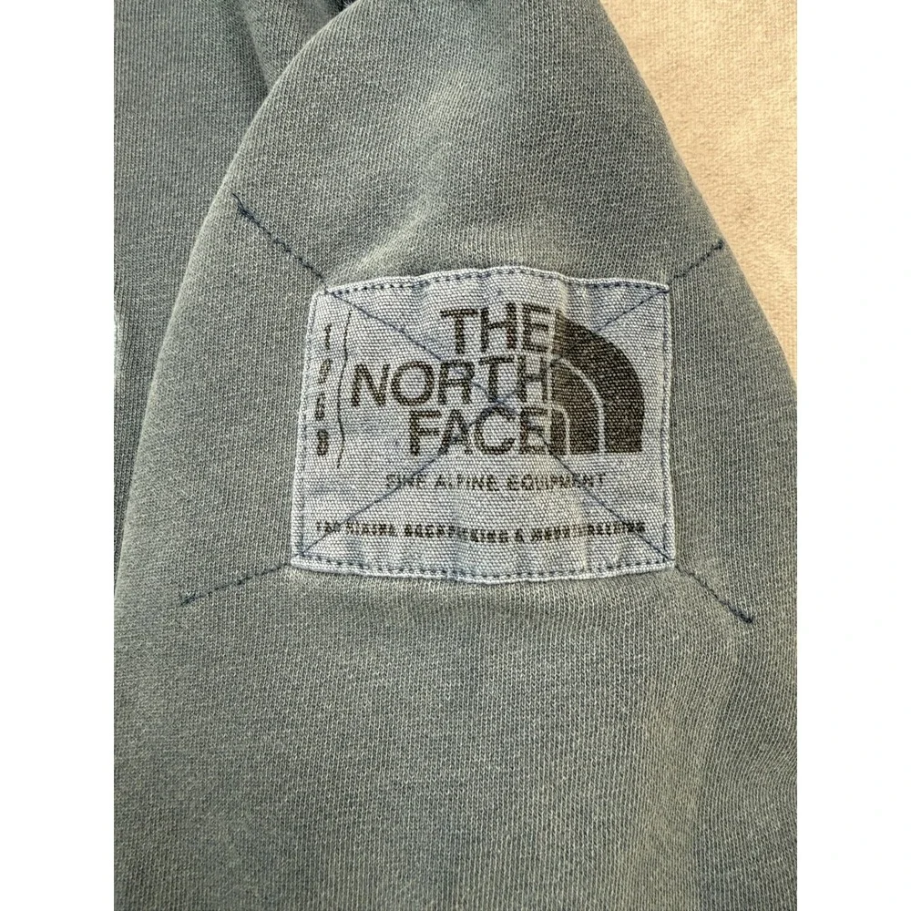 The North Face Mens L Full Zip Hoodie Blue Mountain Graphic Logo Sweatshirt Fade